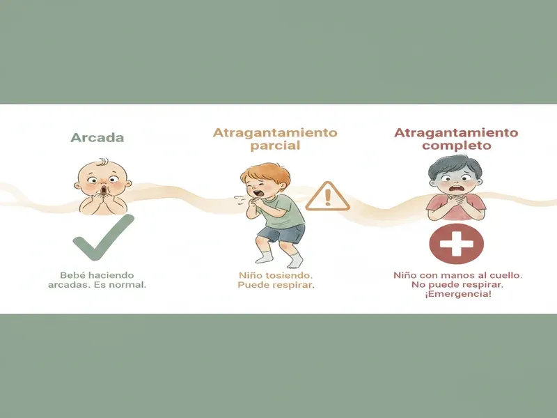 Diferencias entre arcada, atragantamiento parcial y atragantamiento completo en bebés y niños