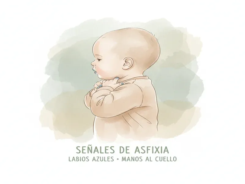 Señales de alerta de atragantamiento en un bebé: manos al cuello y coloración azulada