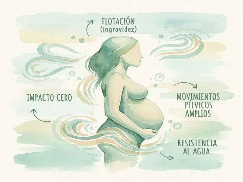 Beneficios del agua para el ejercicio en el embarazo: flotabilidad, cero impactos y amplitud de movimientos pélvicos