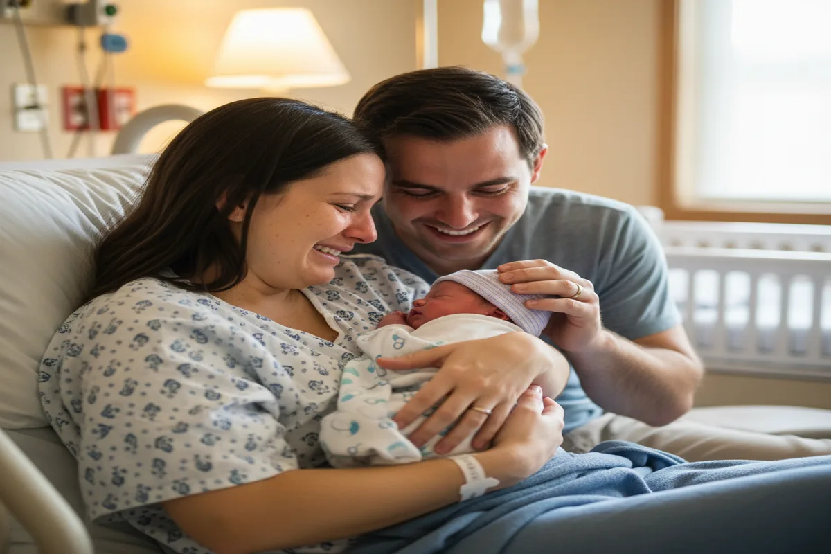 Madre que ha tenido epidural haciendo piel con piel con su recién nacido sobre el pecho nada más nacer