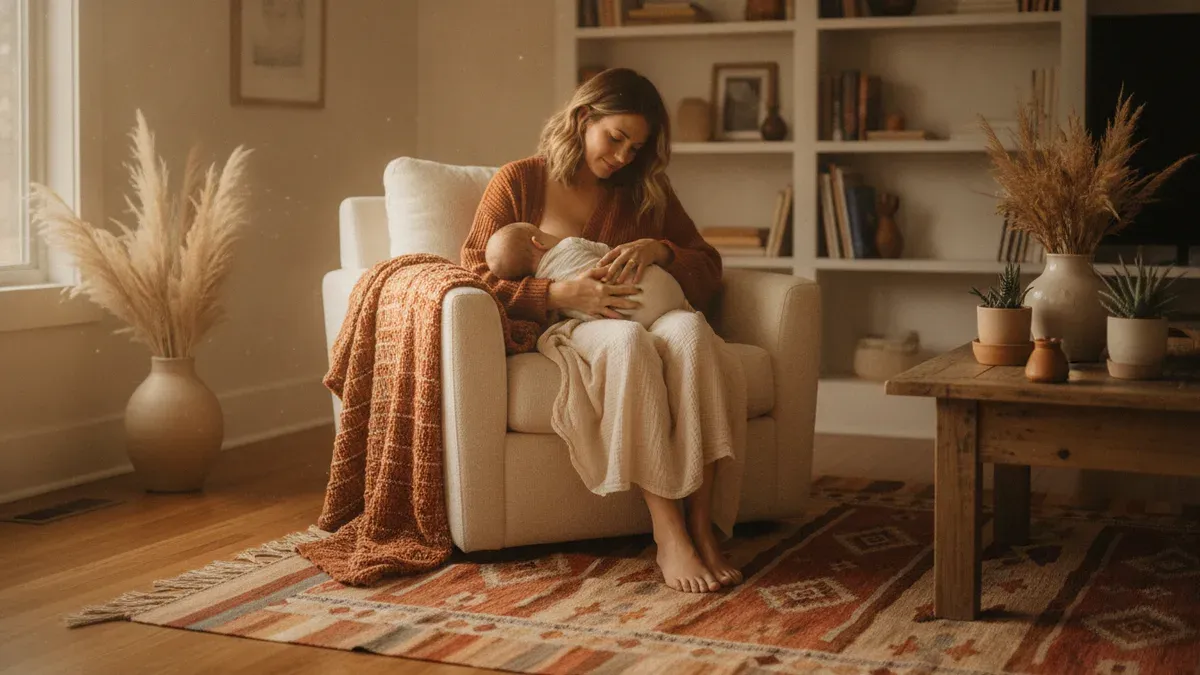Crisis de lactancia: por qué tu bebé llora al pecho y cuánto dura Madre dando el pecho a su bebé de forma tranquila en casa