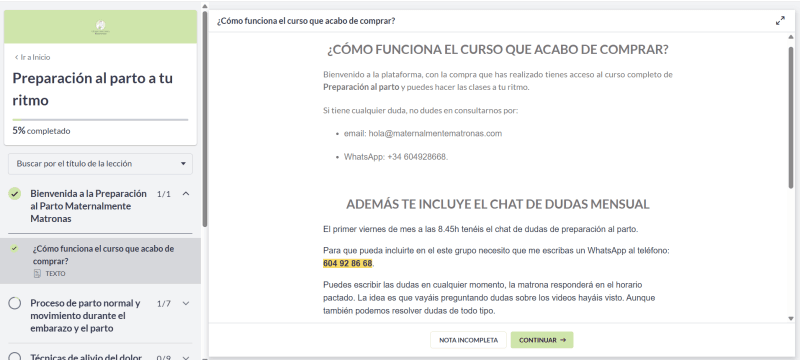 Preparación al parto presencial en Valencia Lección de bienvenida que explica cómo funciona el curso de preparación al parto online de Maternalmente Matronas