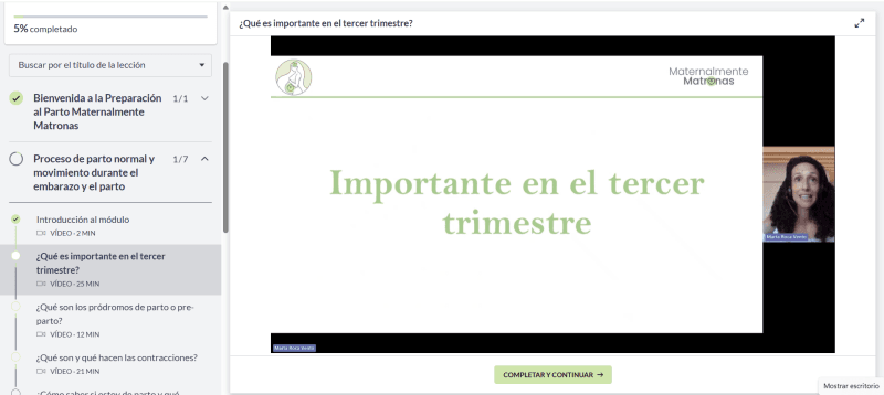 Preparación al parto presencial en Valencia Clase en vídeo sobre el tercer trimestre del embarazo en la plataforma del curso de preparación al parto online de Maternalmente Matronas