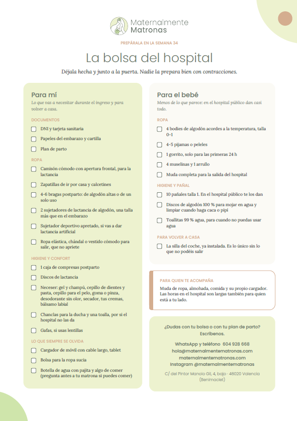 Guía gratuita de la bolsa del hospital de Maternalmente Matronas
